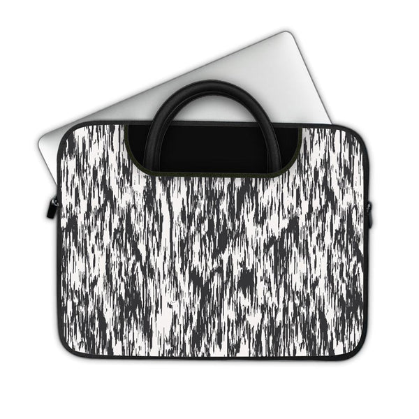Black And White Glitch Pattern - Pockets Laptop Sleeve