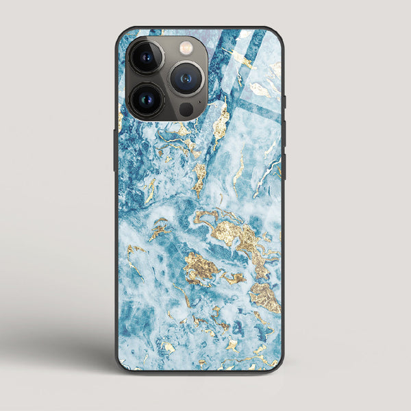 Blue & Gold Marble - iPhone 13 Pro Max Glass Case