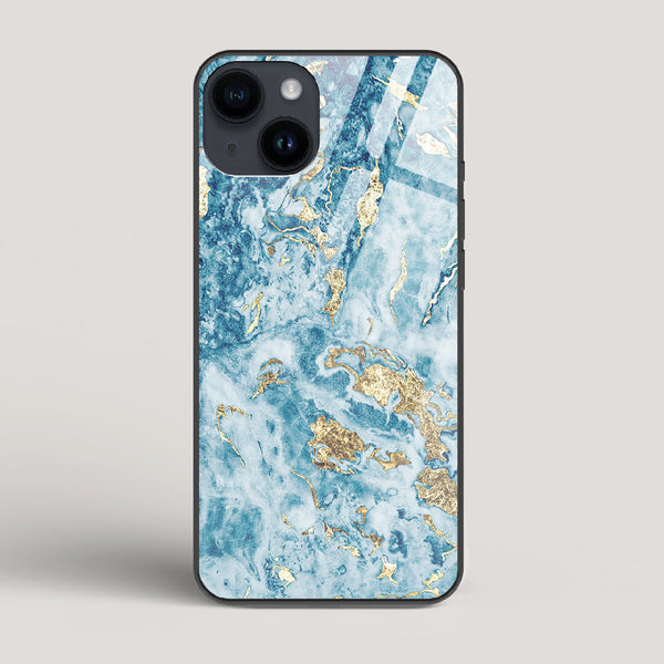 Blue & Gold Marble - iPhone 14 Glass Case