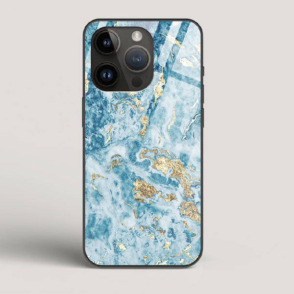 Blue & Gold Marble - iPhone 14 Pro Glass Case