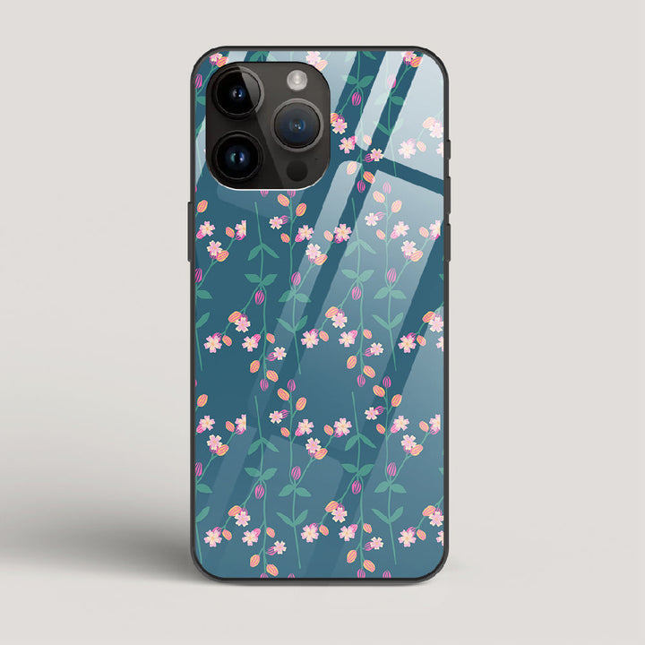 Blue Floral Pattern - iPhone 14 Pro Max Glass Case