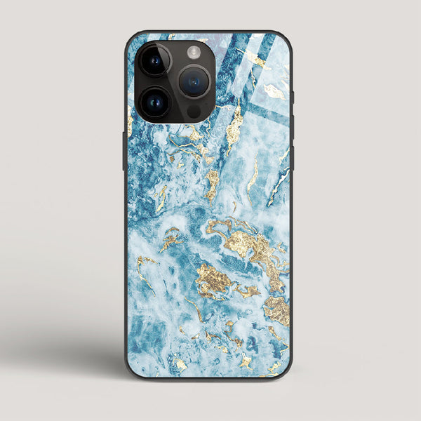 Blue & Gold Marble - iPhone 14 Pro Max Glass Case