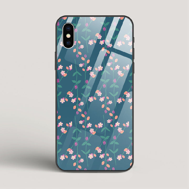 Blue Floral Pattern - iPhone X Glass Case