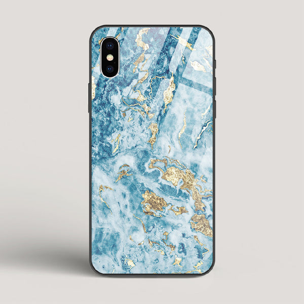 Blue & Gold Marble - iPhone X Glass Case