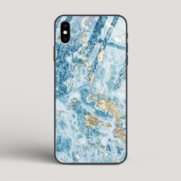 Blue & Gold Marble - iPhone XS Max Glass Case