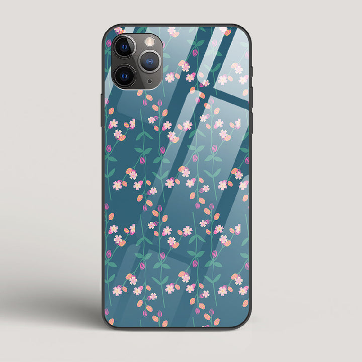 Blue Floral Pattern - iPhone 11 Pro Max Glass Case