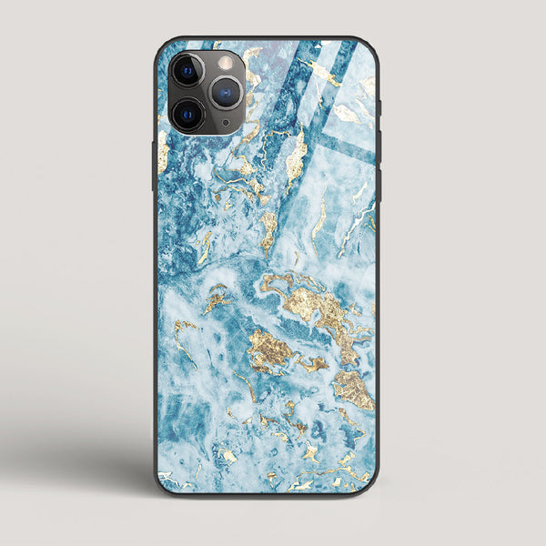 Blue & Gold Marble - iPhone 11 Pro Max Glass Case