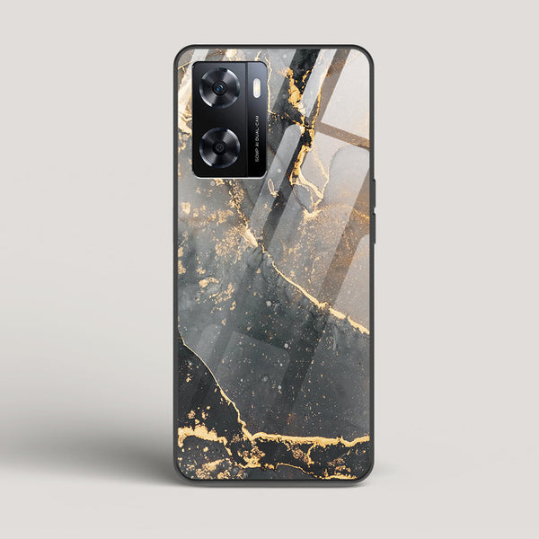 Black Gold Marble - Oppo A77 4G Glass Case