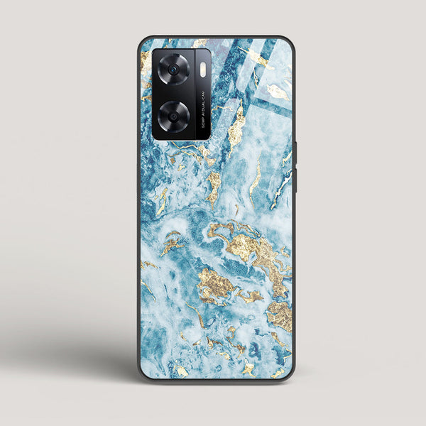 Blue & Gold Marble - Oppo A77 4G Glass Case