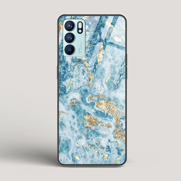 Blue & Gold Marble- Oppo Reno 6 5G Glass Case