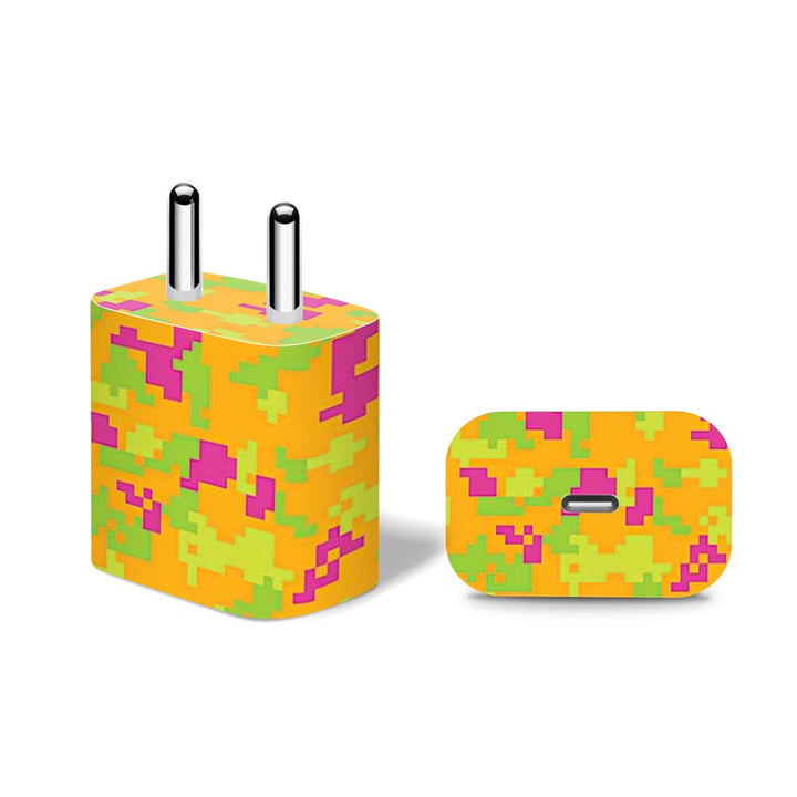 Orange Glitched Pattern Camo - Apple 20W Charger Skin