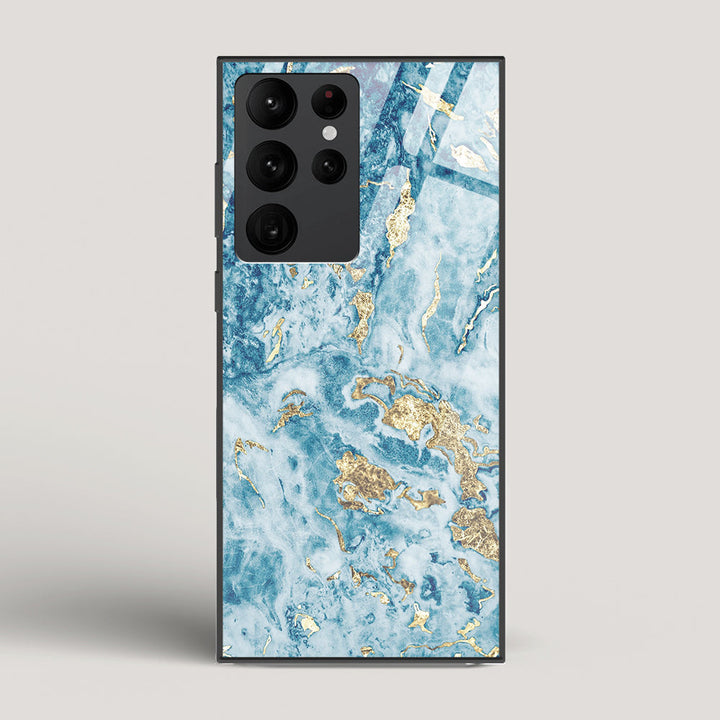 Blue & Gold Marble - Samsung Galaxy S22 Ultra Glass Case