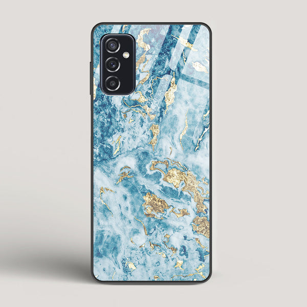 Blue & Gold Marble - Samsung Galaxy M52 5G Glass Case