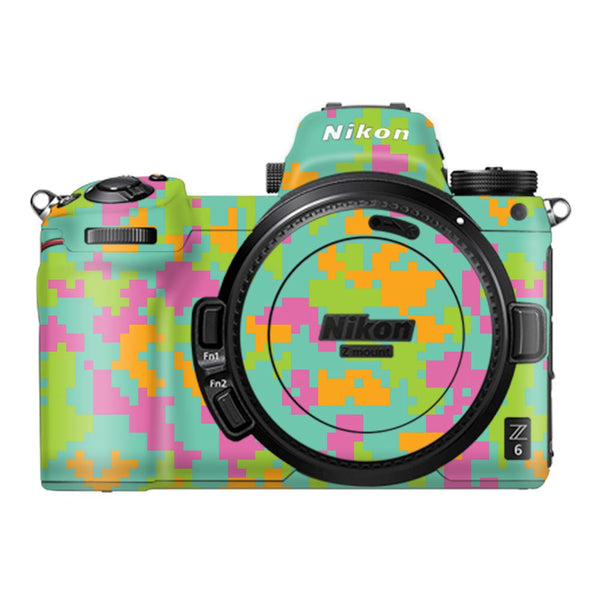 Sea Green Glitched Pattern Camo - Nikon Camera Skins