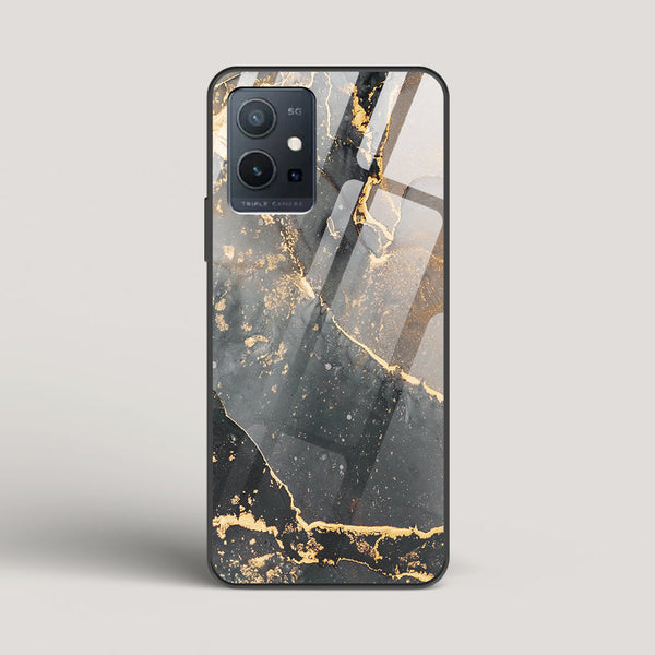 Black Gold Marble - vivo Y75 5G Glass Case
