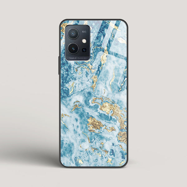 Blue & Gold Marble - vivo Y75 5G Glass Case