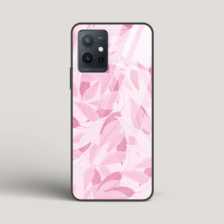 Pink Leaves Pattern - vivo Y75 5G Glass Case