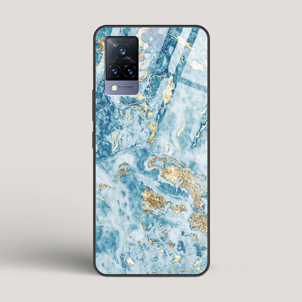 Blue & Gold Marble - vivo V21 Glass Case
