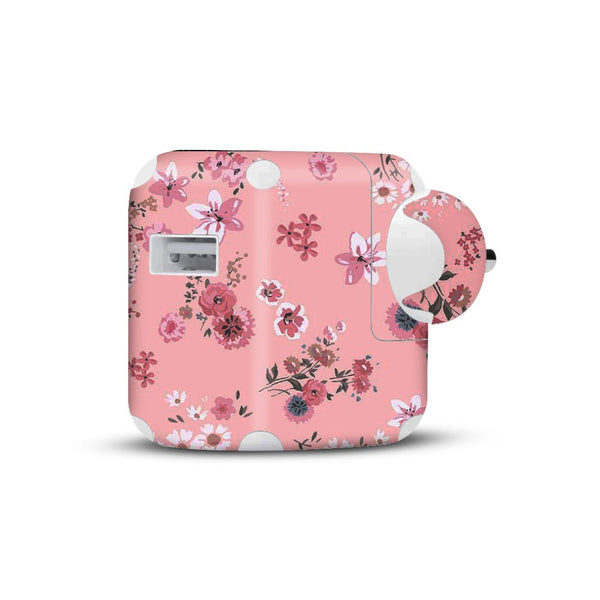 floral pink skin for apple 10W charger 2019 by sleeky india 