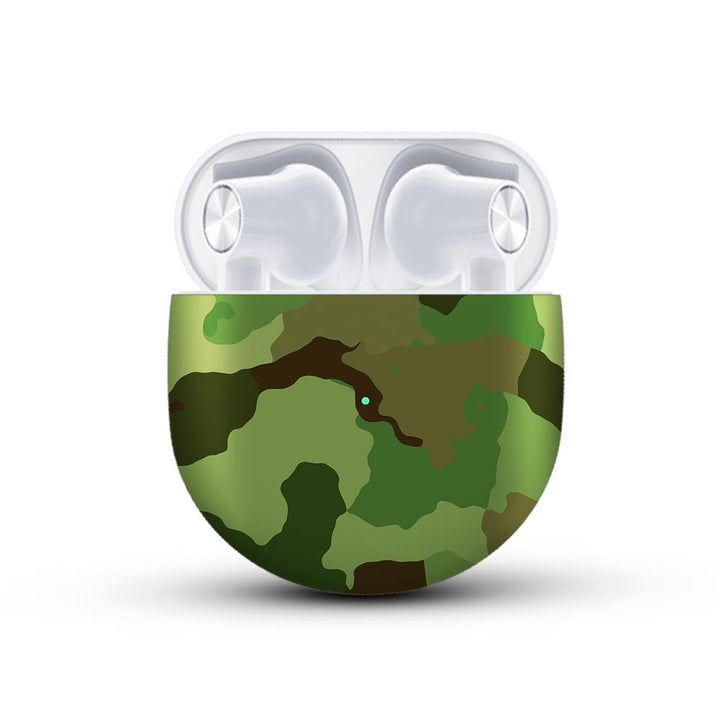 green seamless camo skin for onplus buds by sleeky india