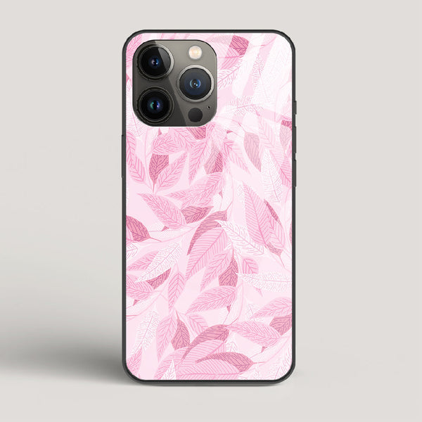 Pink Leaves Pattern - iPhone 13 Pro Glass Case