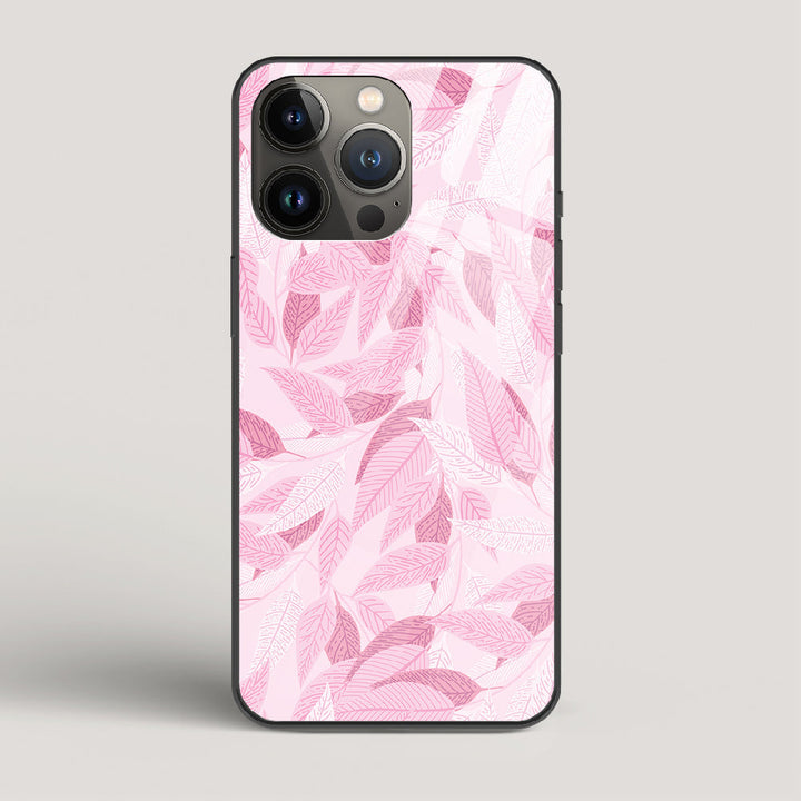 Pink Leaves Pattern - iPhone 13 Pro Glass Case