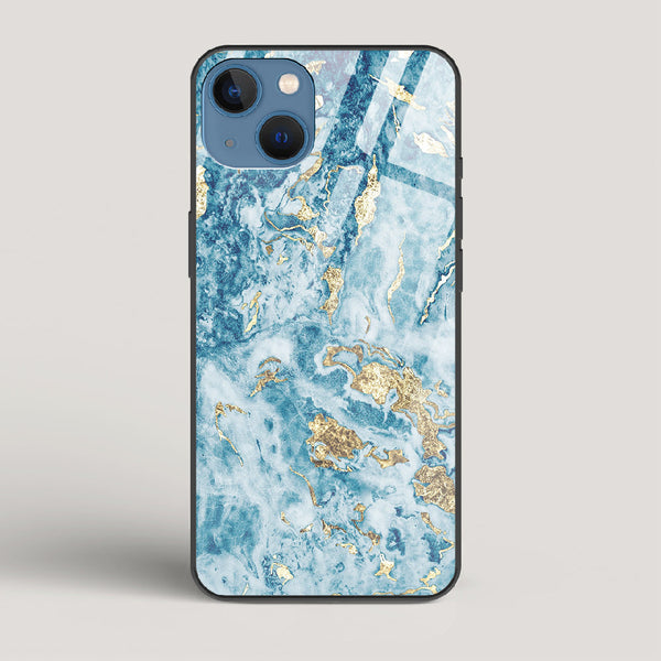 Blue & Gold Marble - iPhone 13 Mini Glass Case