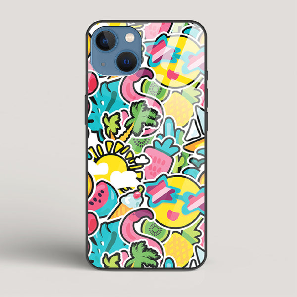 Tropical Summer Patterns - iPhone 13 Mini Glass Case
