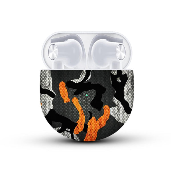 orange camo pattern skin for onplus buds by sleeky india