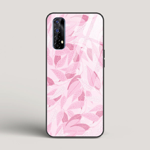 Pink Leaves Pattern - Realme 7 Glass Case