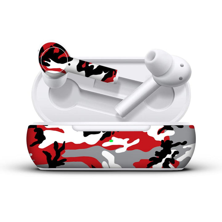 red camo skin for oneplus buds Z by sleeky india 