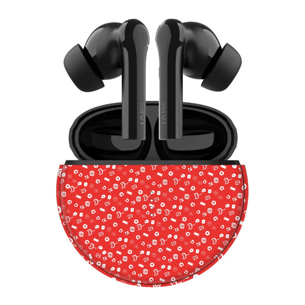 Red Icon Doodle - Mivi DuoPods F60 Skins