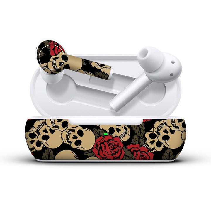 skull roses skin for oneplus buds Z by sleeky india 