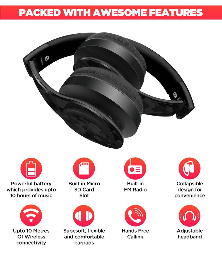 Camo Effect Black - Decibel Wireless On Ear Headphones By Sleeky India, Marvel Headphones, Dc headphones, Anime headphones, Customised headphones 