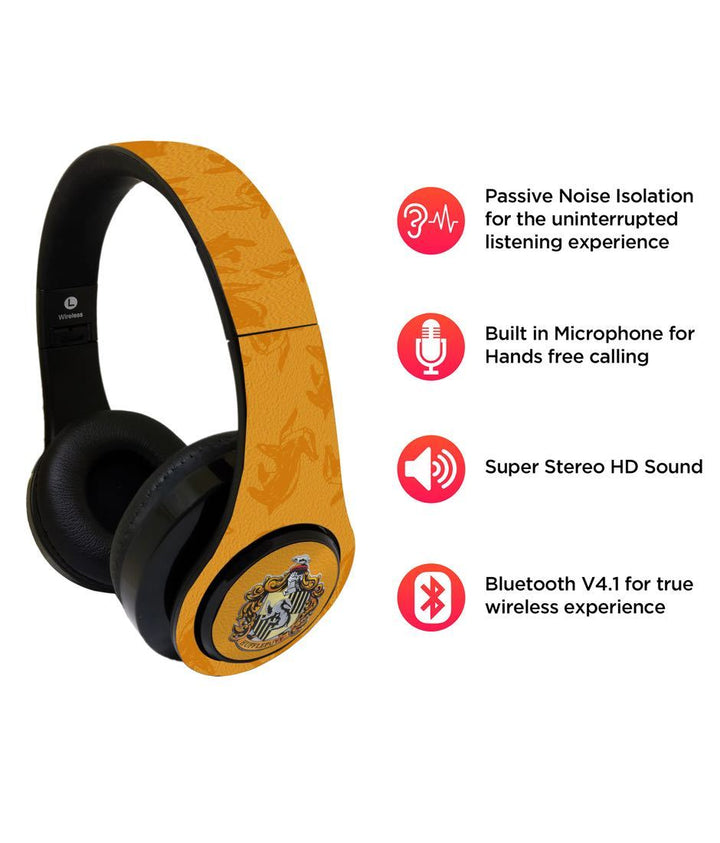 Crest Hufflepuff - Decibel Wireless On Ear Headphones By Sleeky India, Marvel Headphones, Dc headphones, Anime headphones, Customised headphones 
