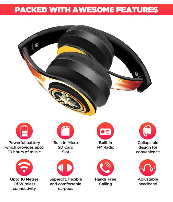 Fiesty Captain Marvel - Decibel Wireless On Ear Headphones By Sleeky India, Marvel Headphones, Dc headphones, Anime headphones, Customised headphones 