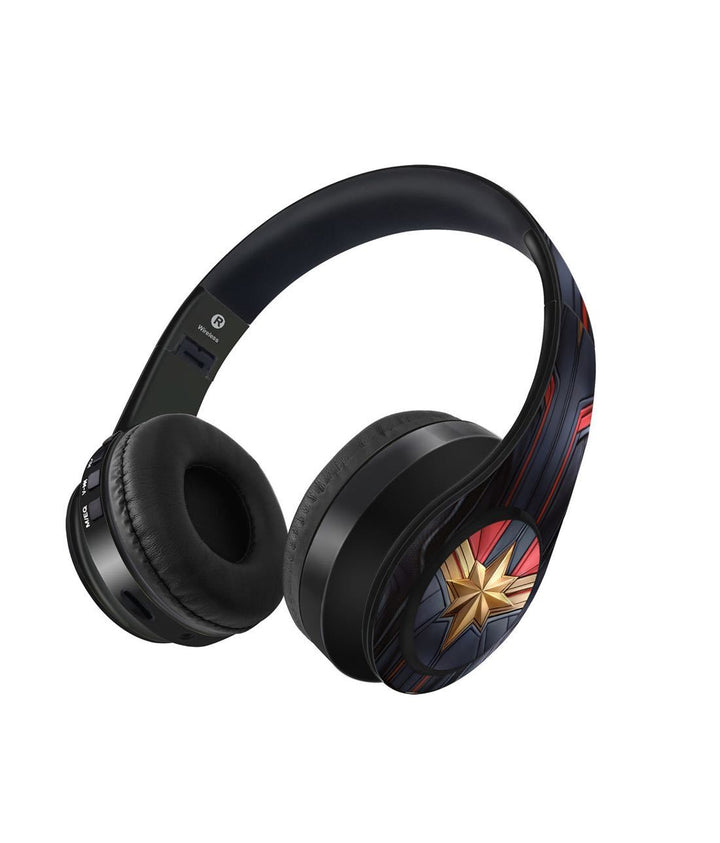 Suit up Captain Marvel - Decibel Wireless On Ear Headphones By Sleeky India, Marvel Headphones, Dc headphones, Anime headphones, Customised headphones 