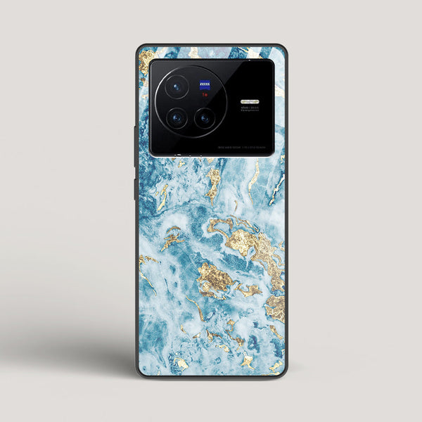 Blue & Gold Marble - vivo X80 Glass Case
