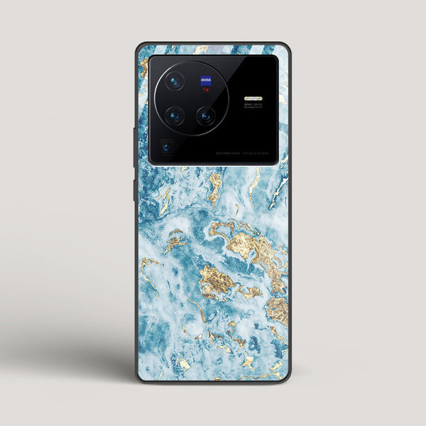 Blue & Gold Marble - vivo X80 Pro Glass Case