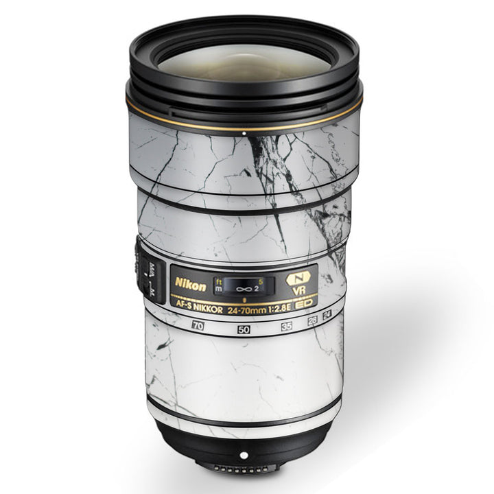 White Marble Black Strips - Nikon Lens Skin